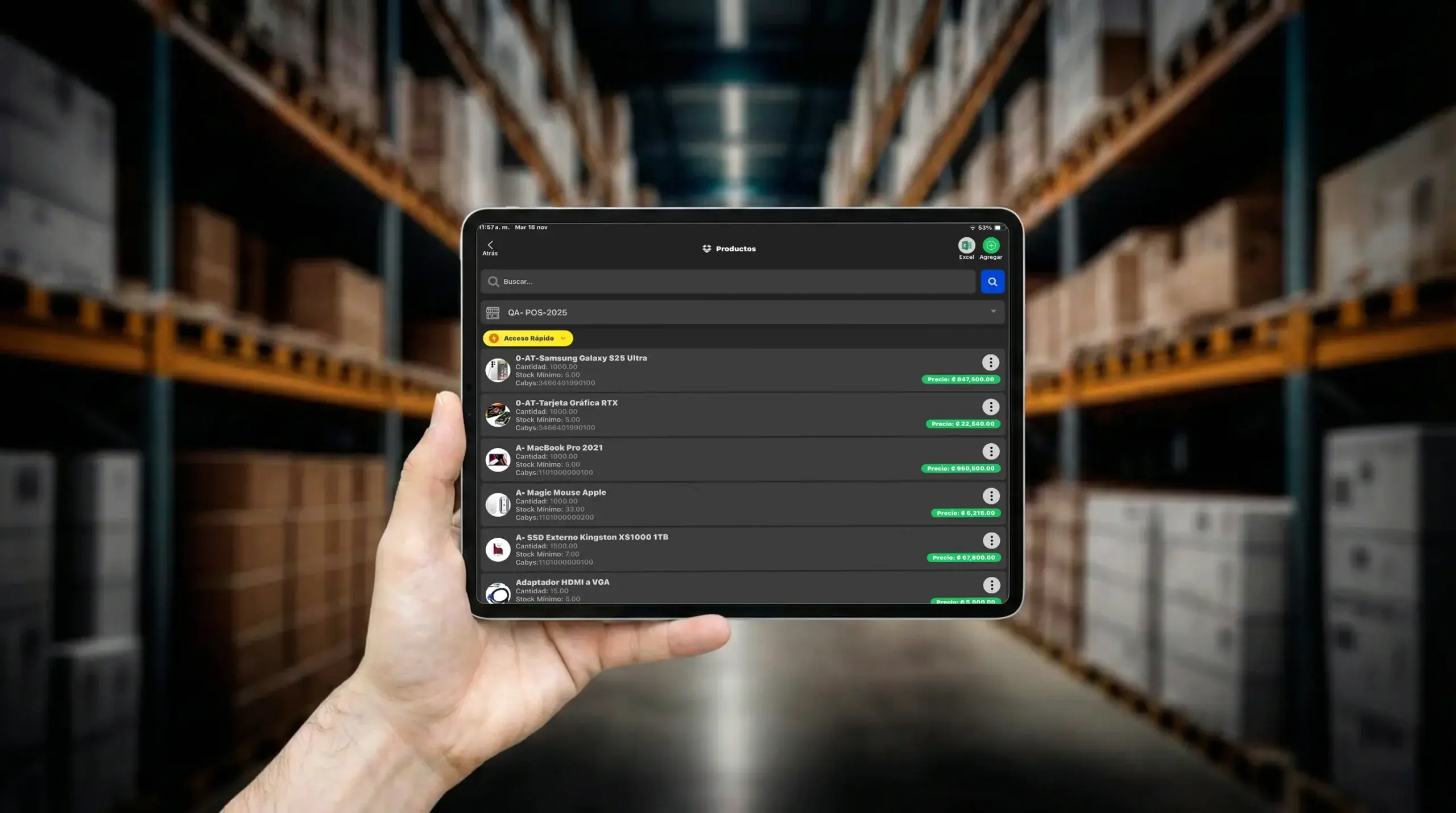 Vista de control de inventario en POSMOVI