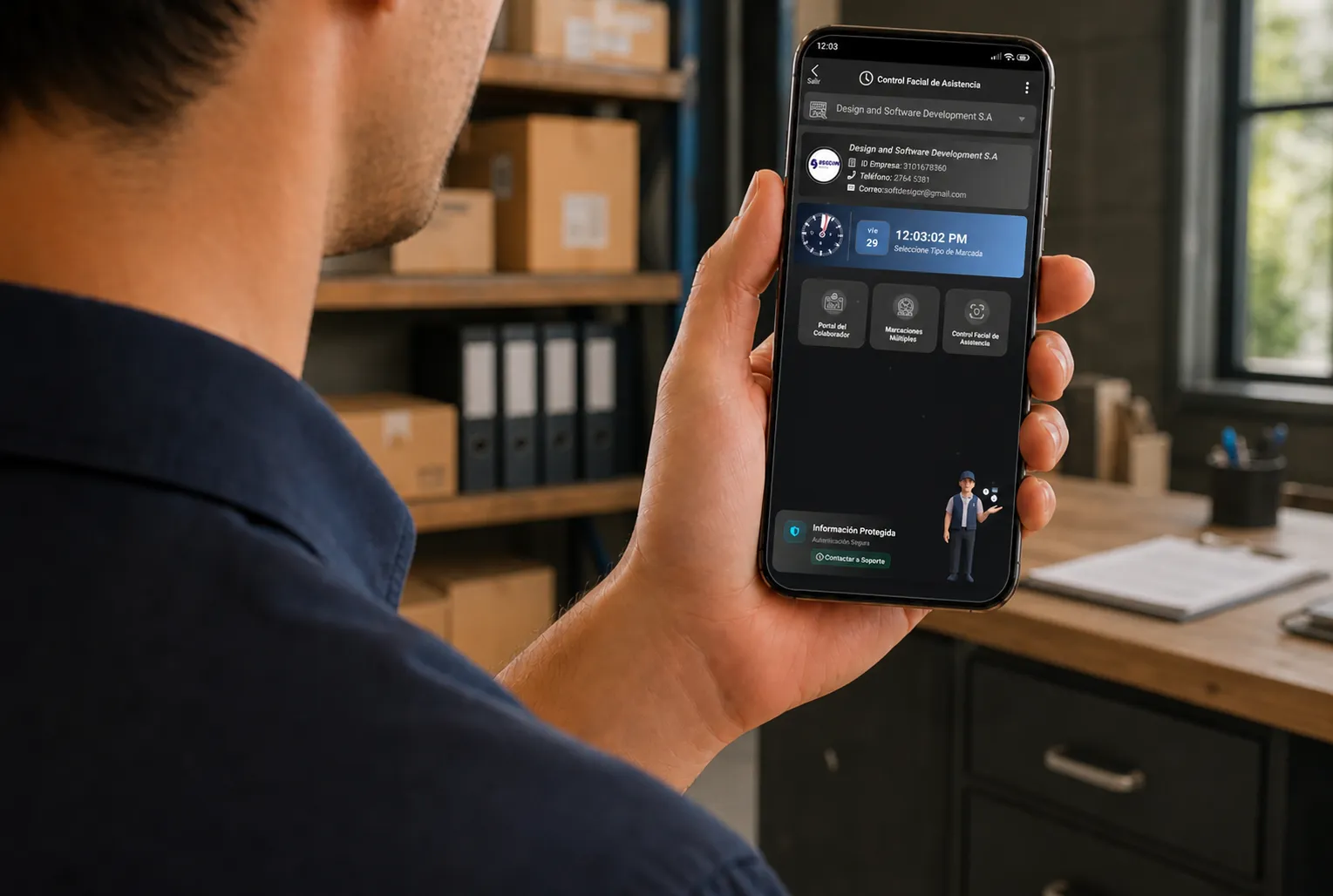 Aplicación de control facial de asistencia de POSMOVI utilizada desde un dispositivo móvil