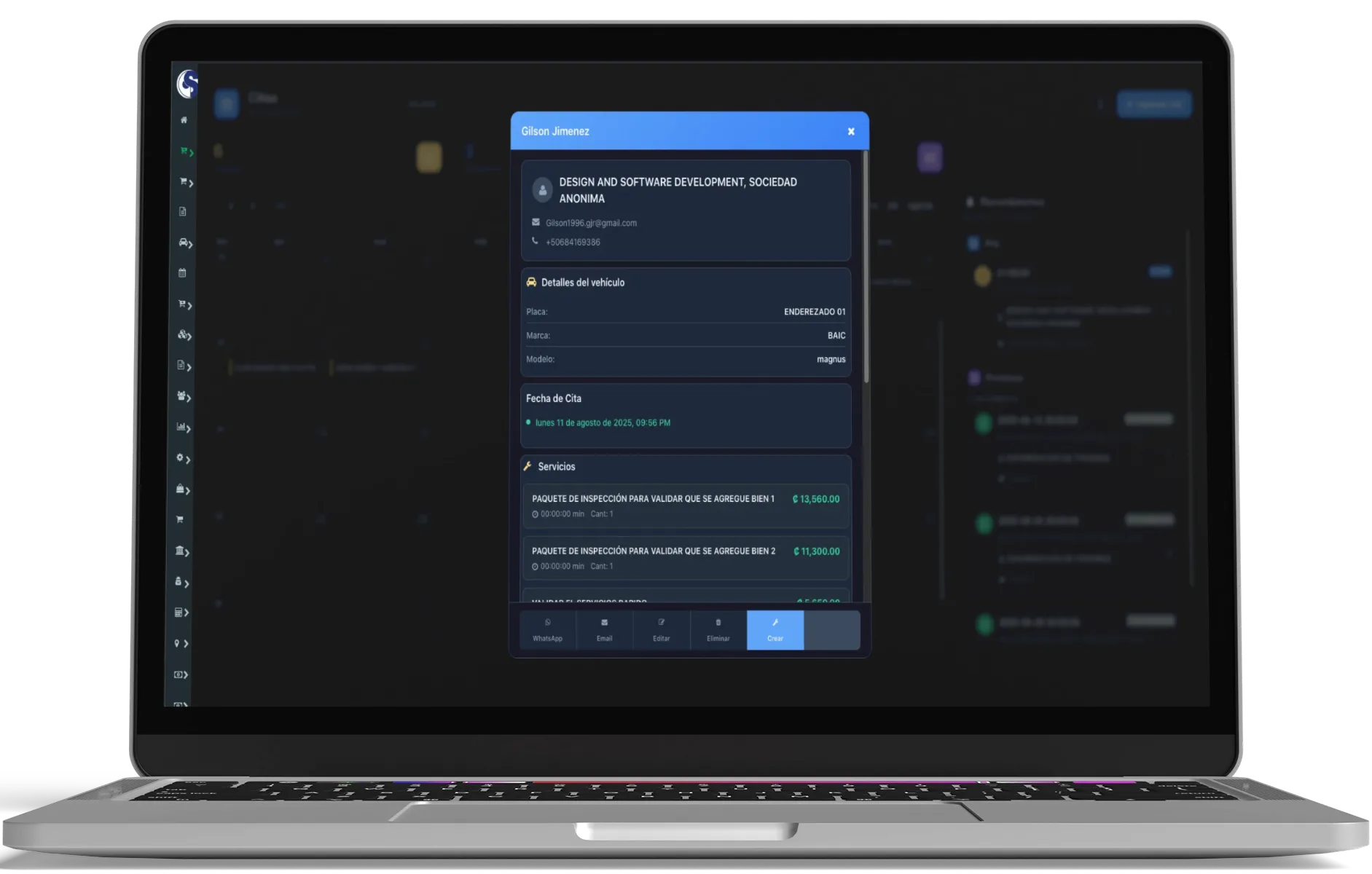 Creación de orden de trabajo a partir de una cita