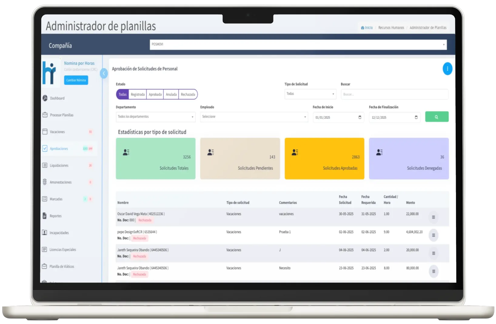 Panel de Aprobación de Solicitudes POSMOVI