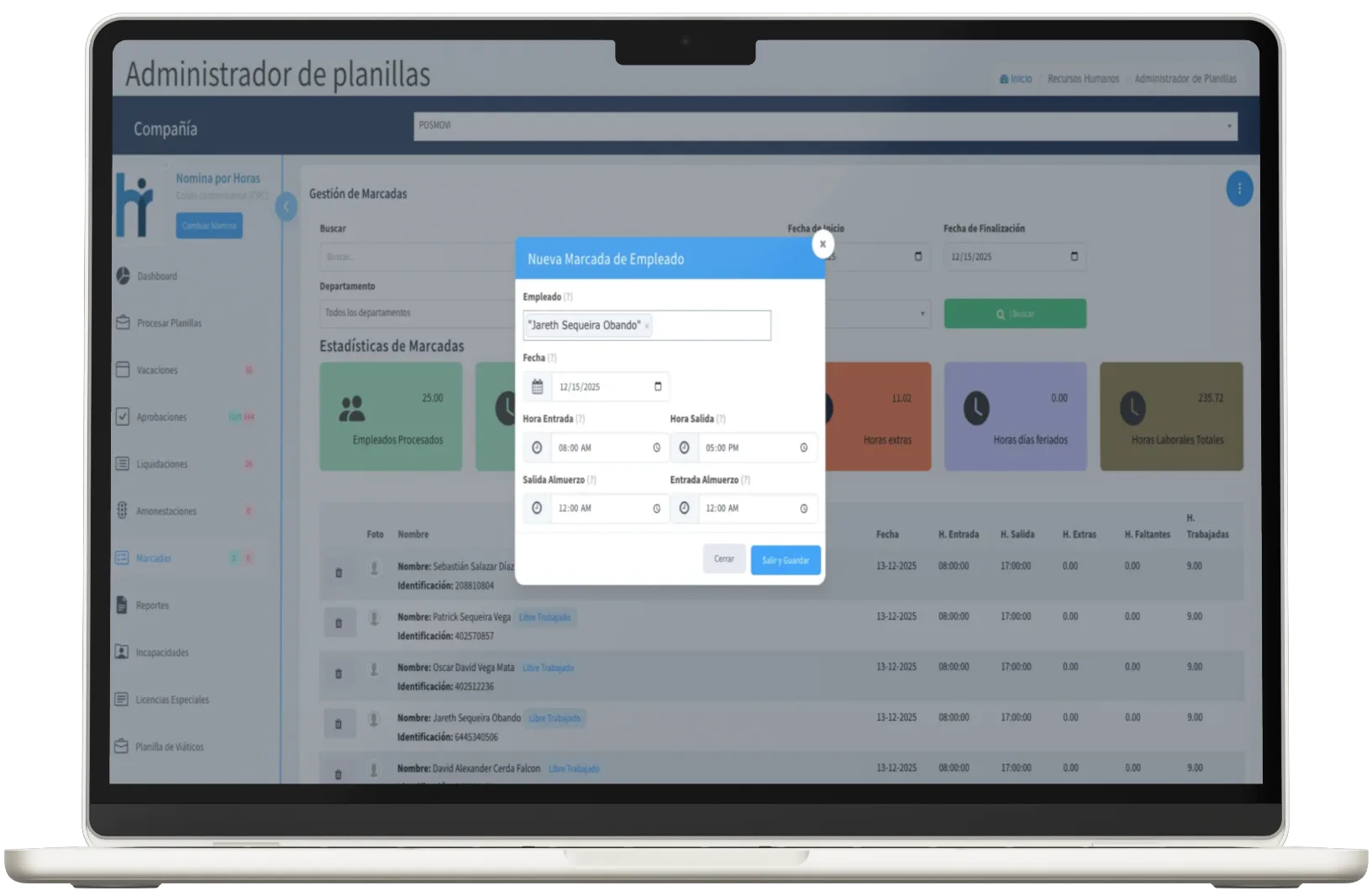 Formulario para nueva marcada manual