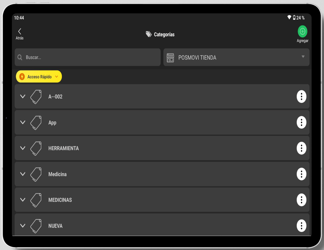Administración de Categorías Tablet Posmovi