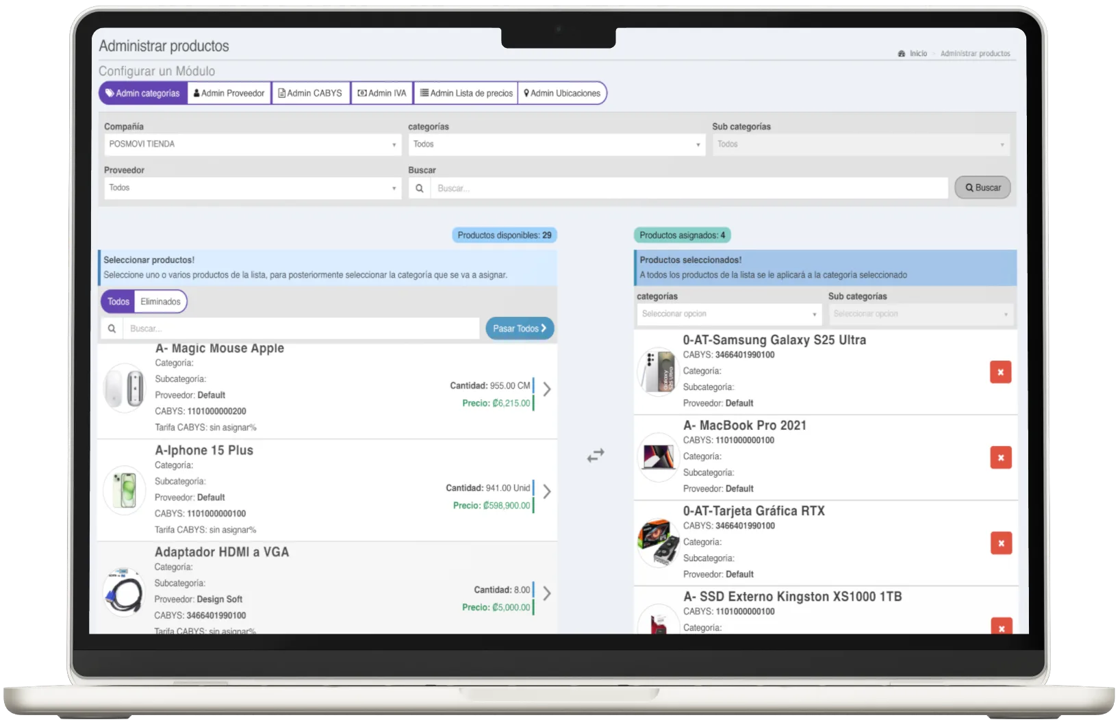 Administración Masiva de Inventario Posmovi