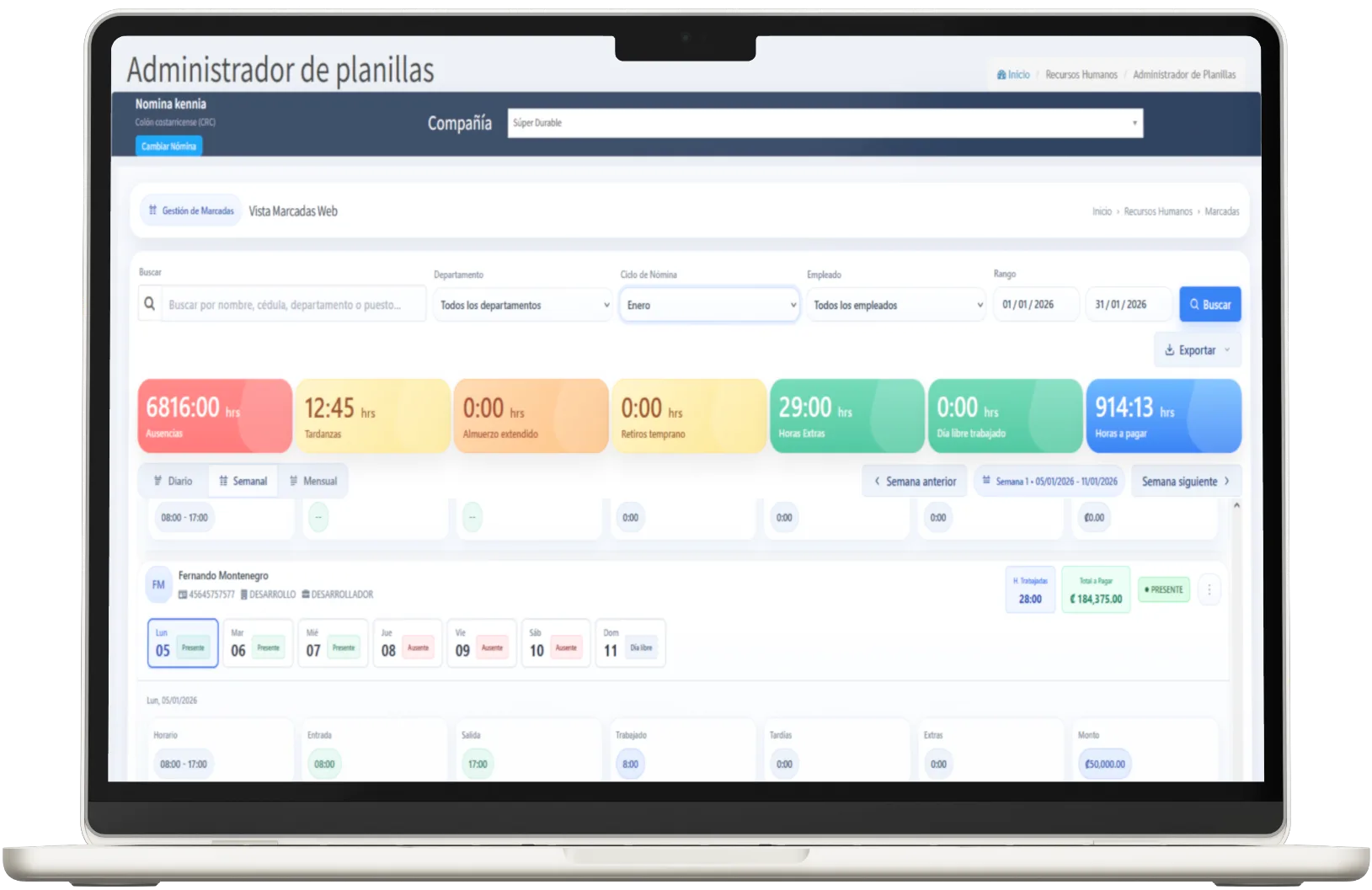 Panel de Marcadas y Asistencia Web Posmovi