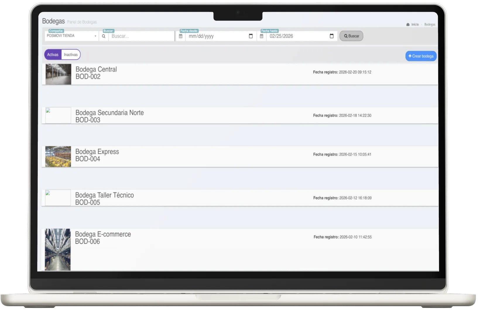 Gestión de bodegas POSMOVI