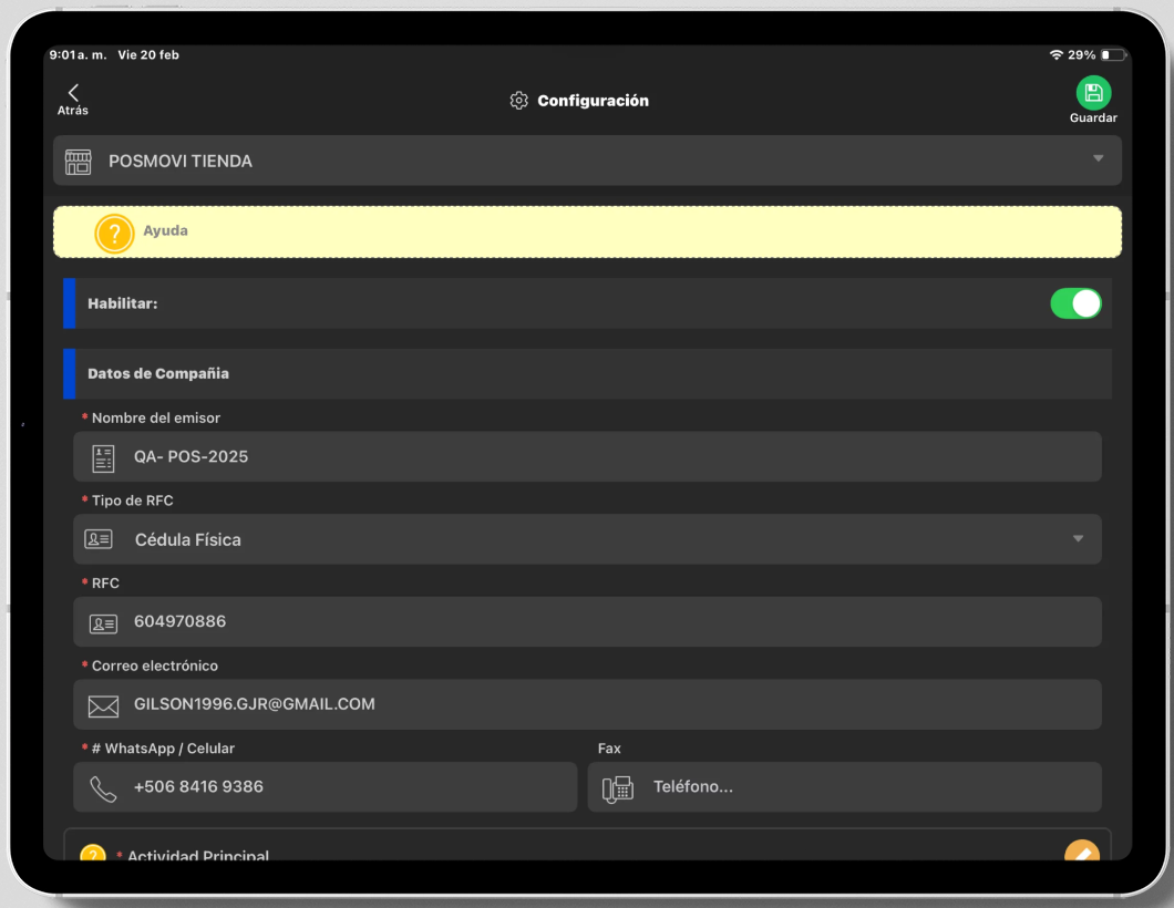 Estructura de factura electrónica en Posmovi