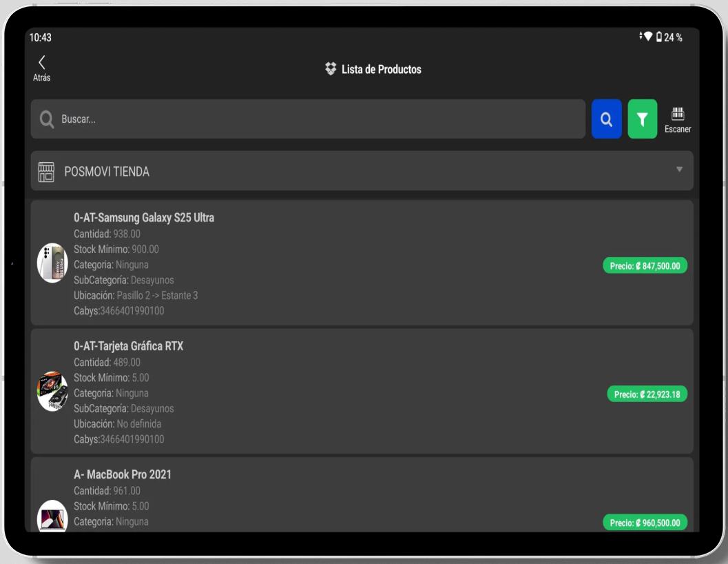 Lista de Productos Tablet Posmovi