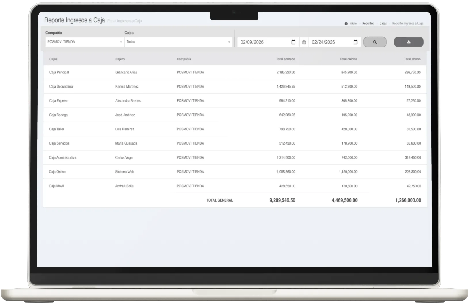 Reporte de Ingresos a Caja Posmovi