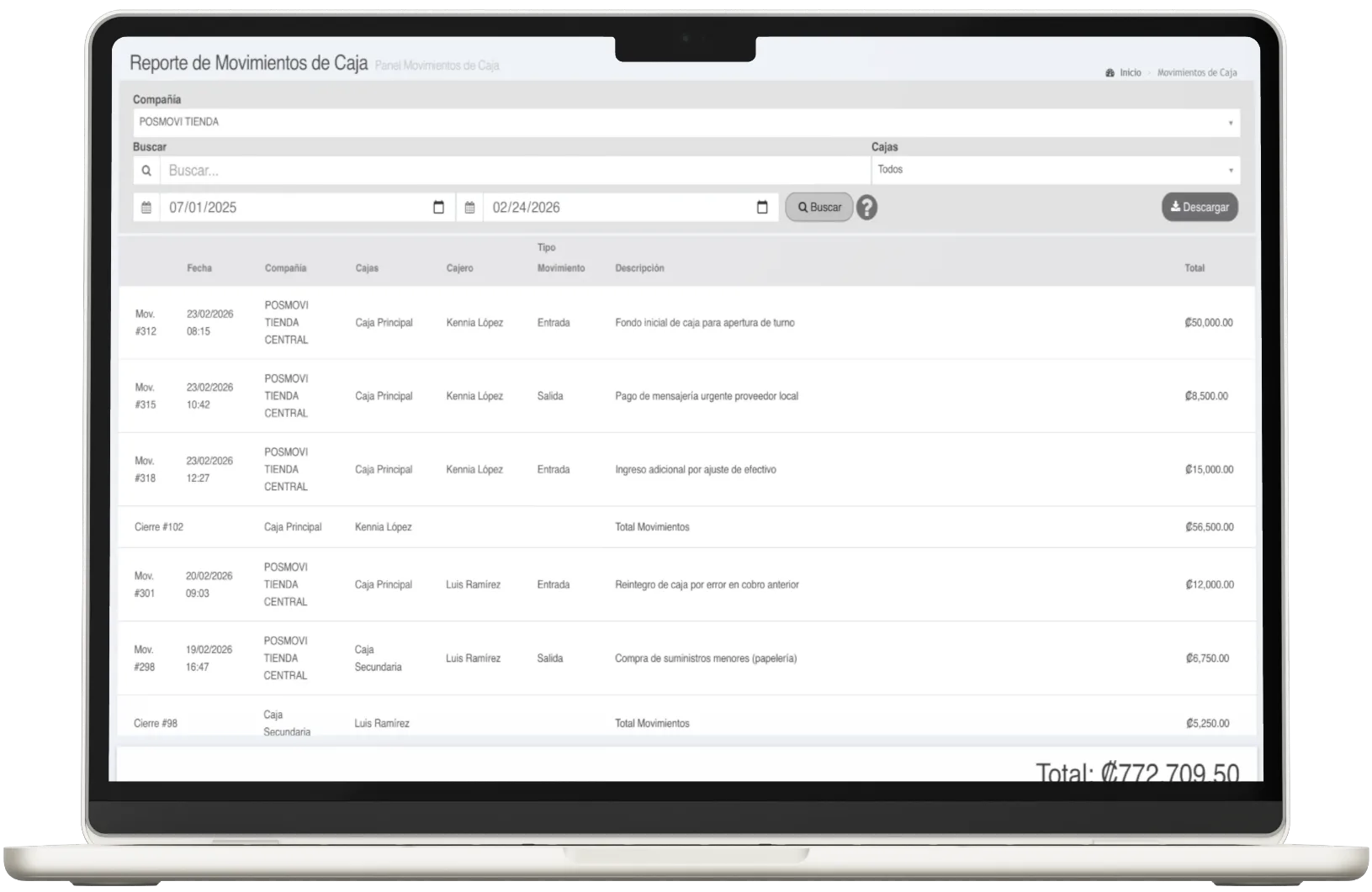 Reporte de Movimientos de Caja Posmovi