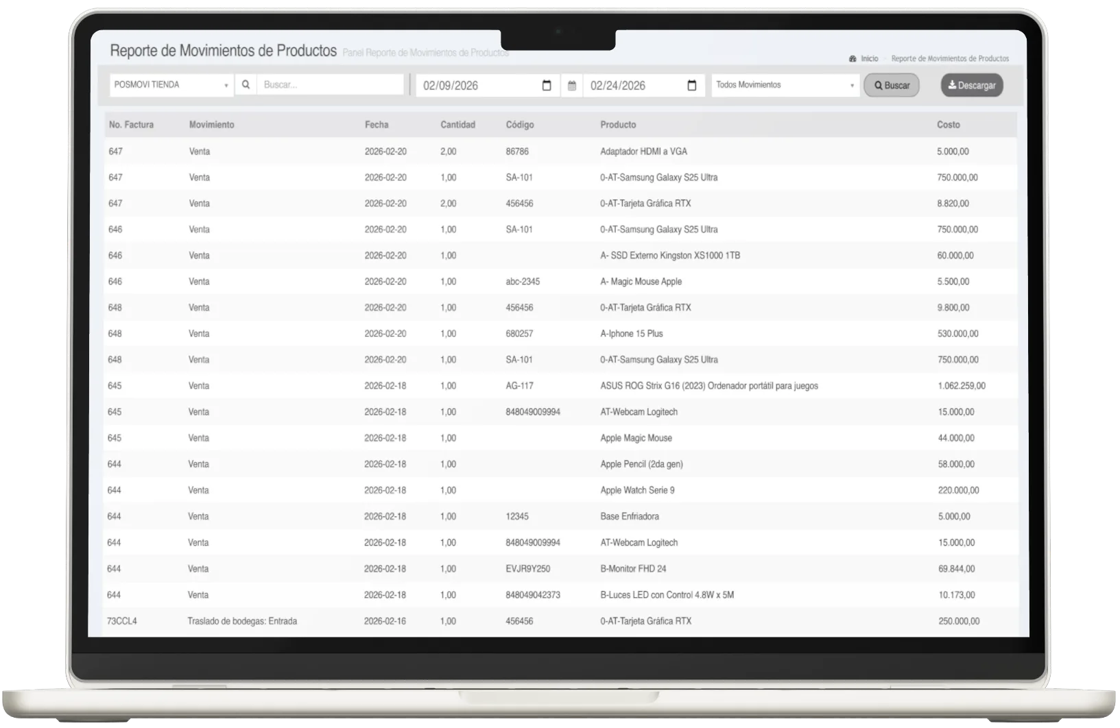 Reporte de Movimiento de Productos Posmovi