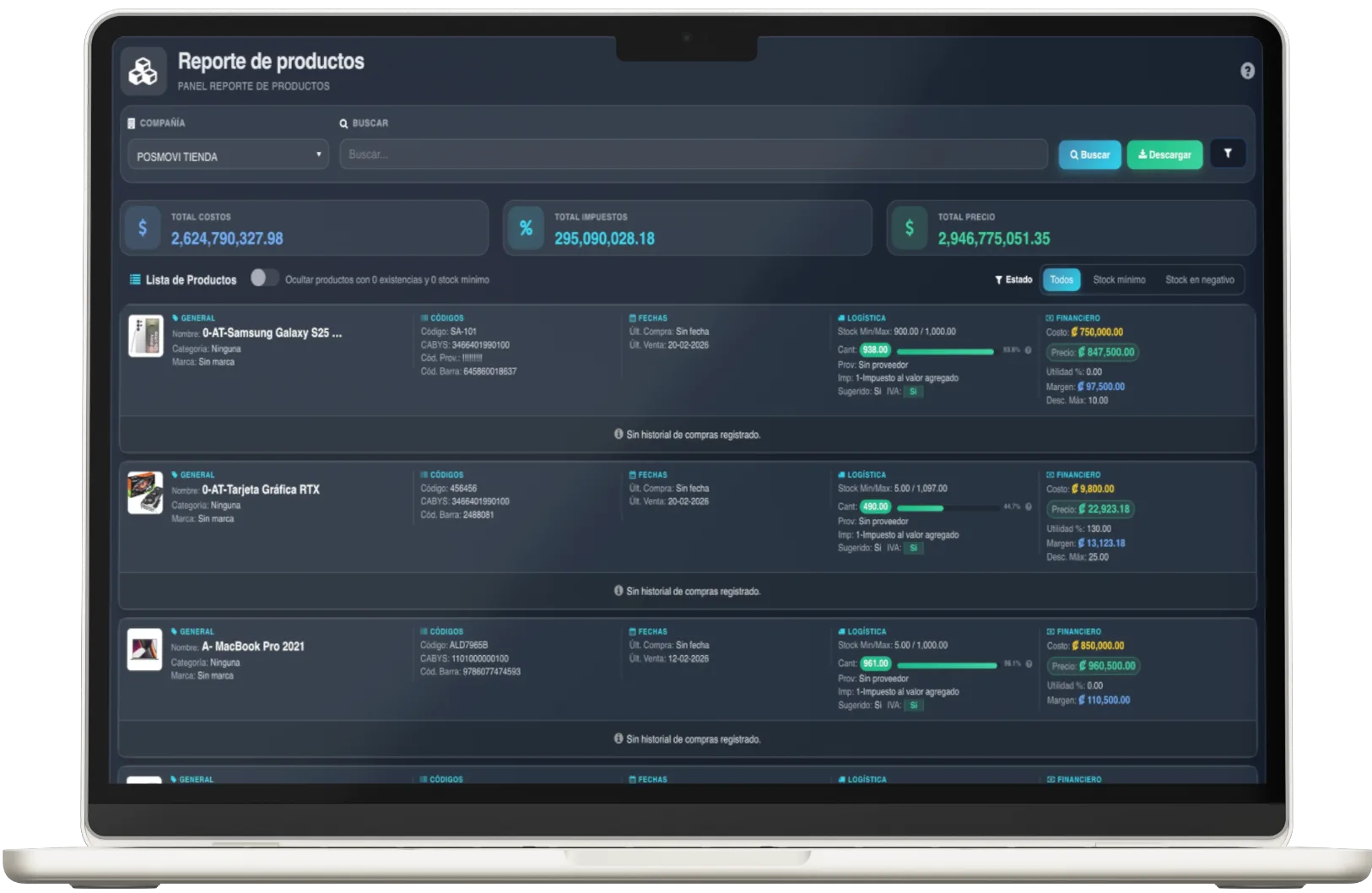Reporte de Productos Posmovi
