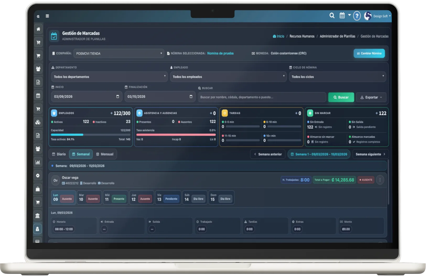 Panel de Marcadas y Asistencia Web Posmovi