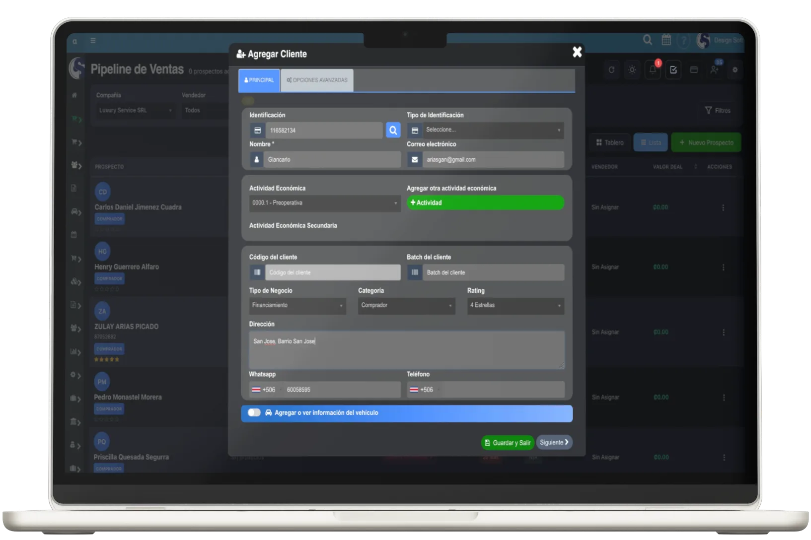 Registro de prospectos en el CRM de POSMOVI