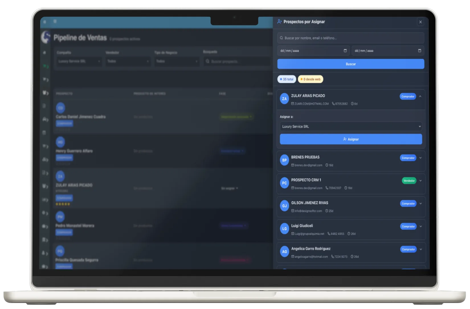 Asignación de asesores y prospectos en POSMOVI CRM
