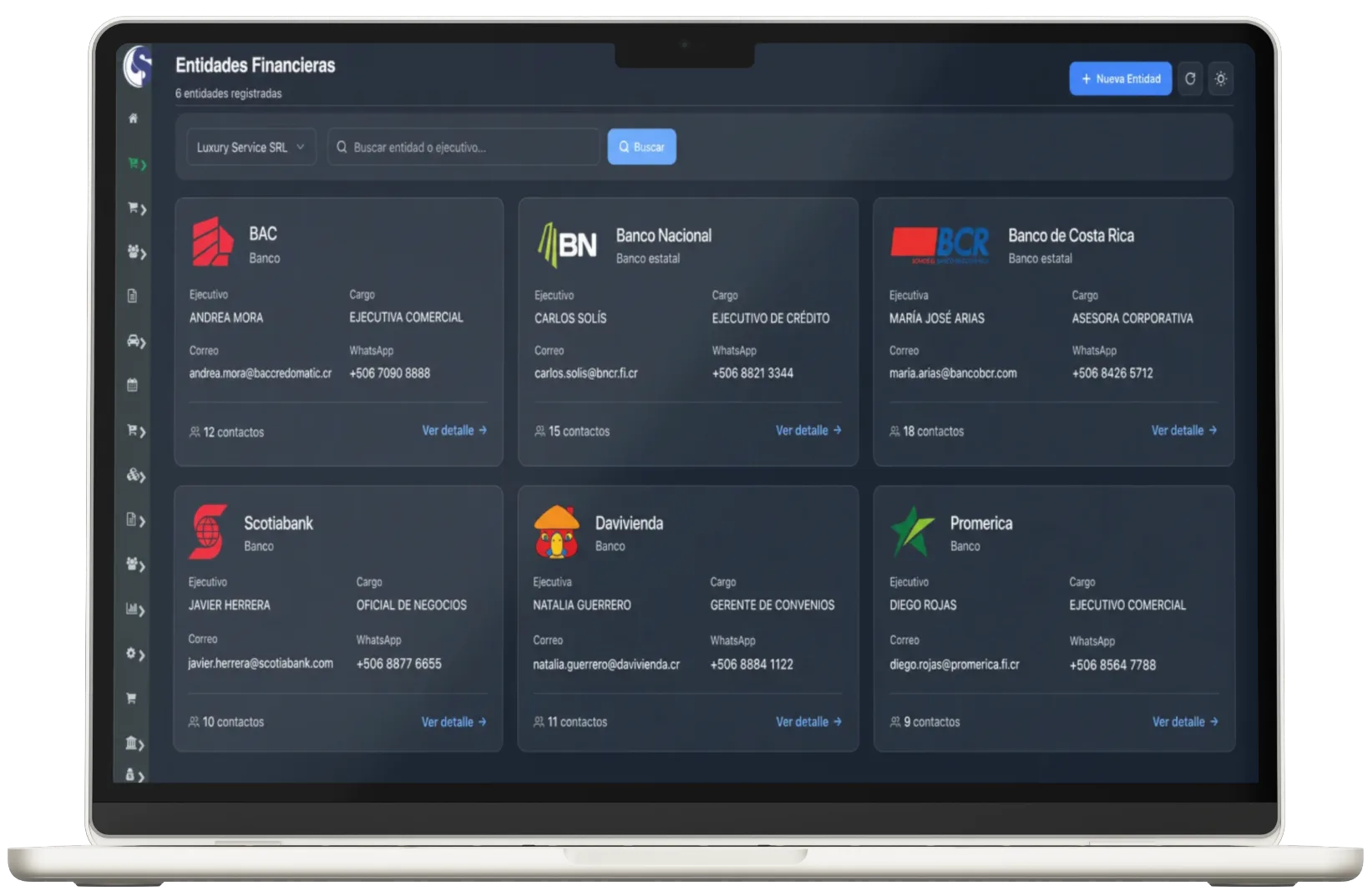 Gestión de entidades financieras y créditos en CRM POSMOVI