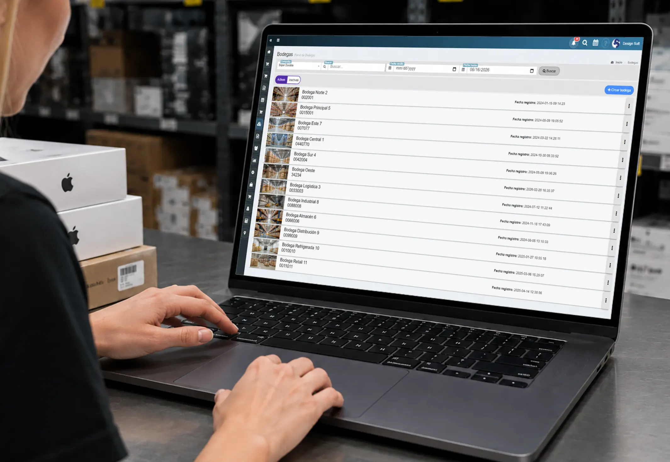 Administración y listado de múltiples bodegas y sucursales en sistema de inventario
