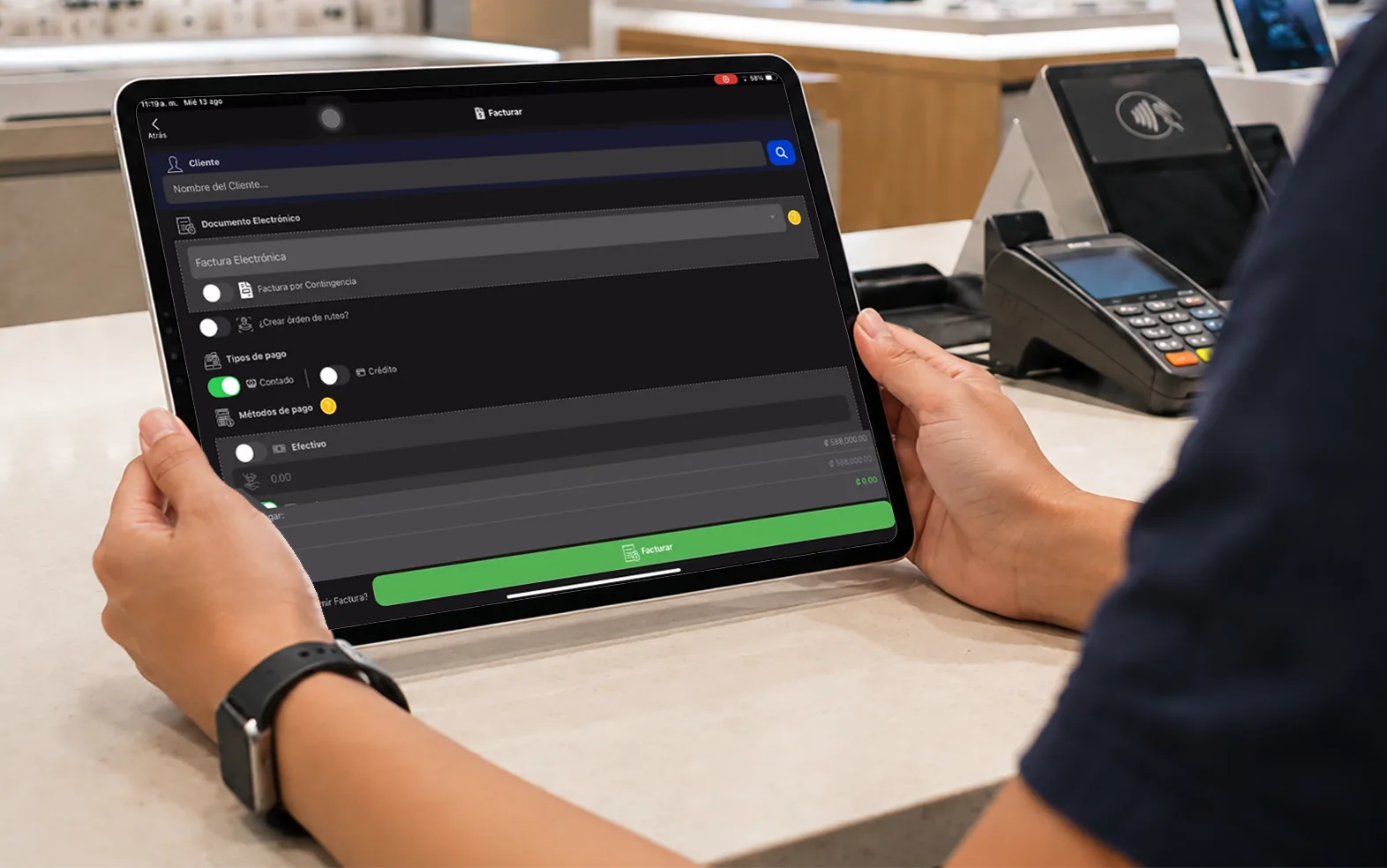 Interfaz de punto de venta táctil para facturación electrónica rápida