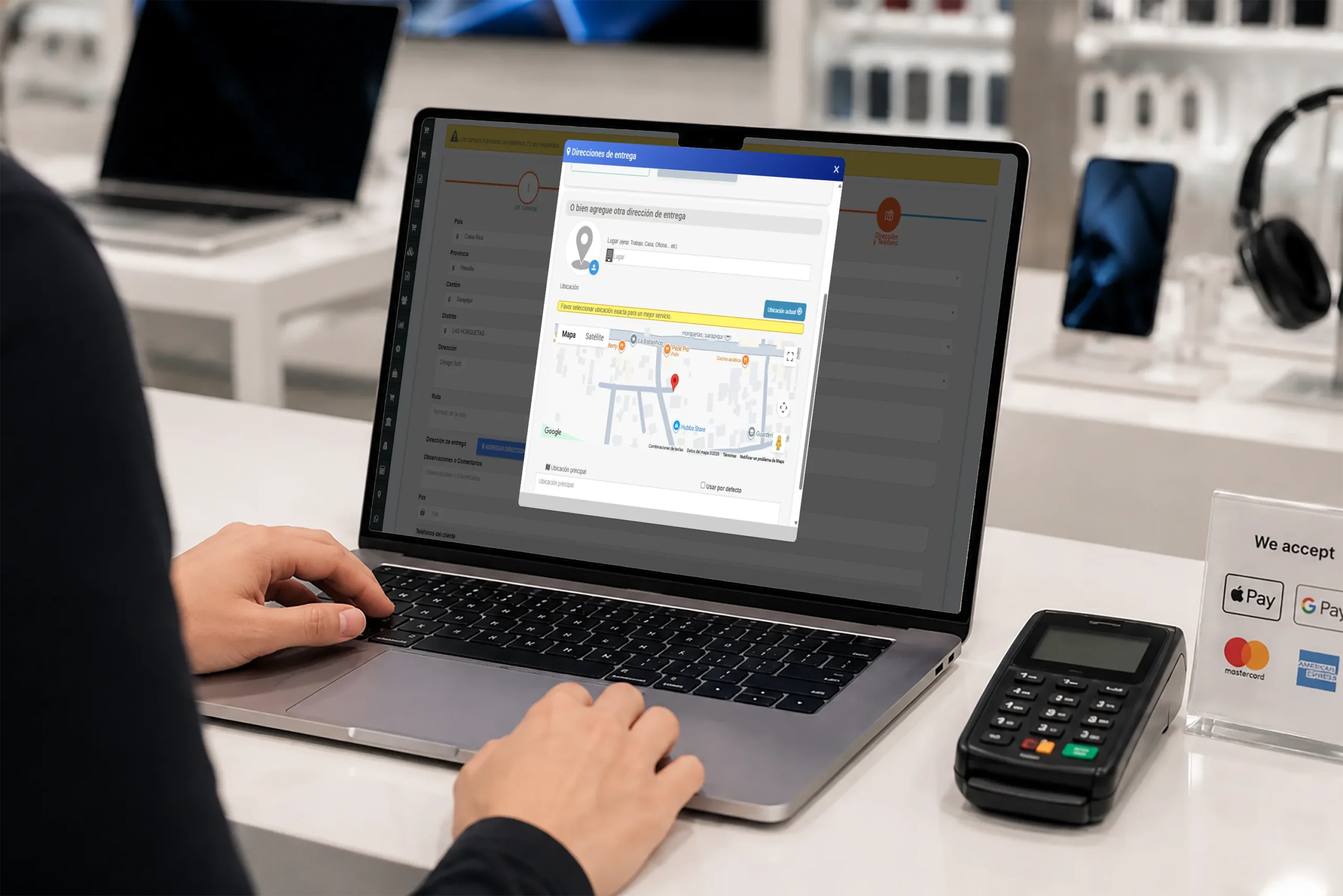 Registro de ubicación GPS y dirección exacta de cliente en sistema de ruteo POSMOVI