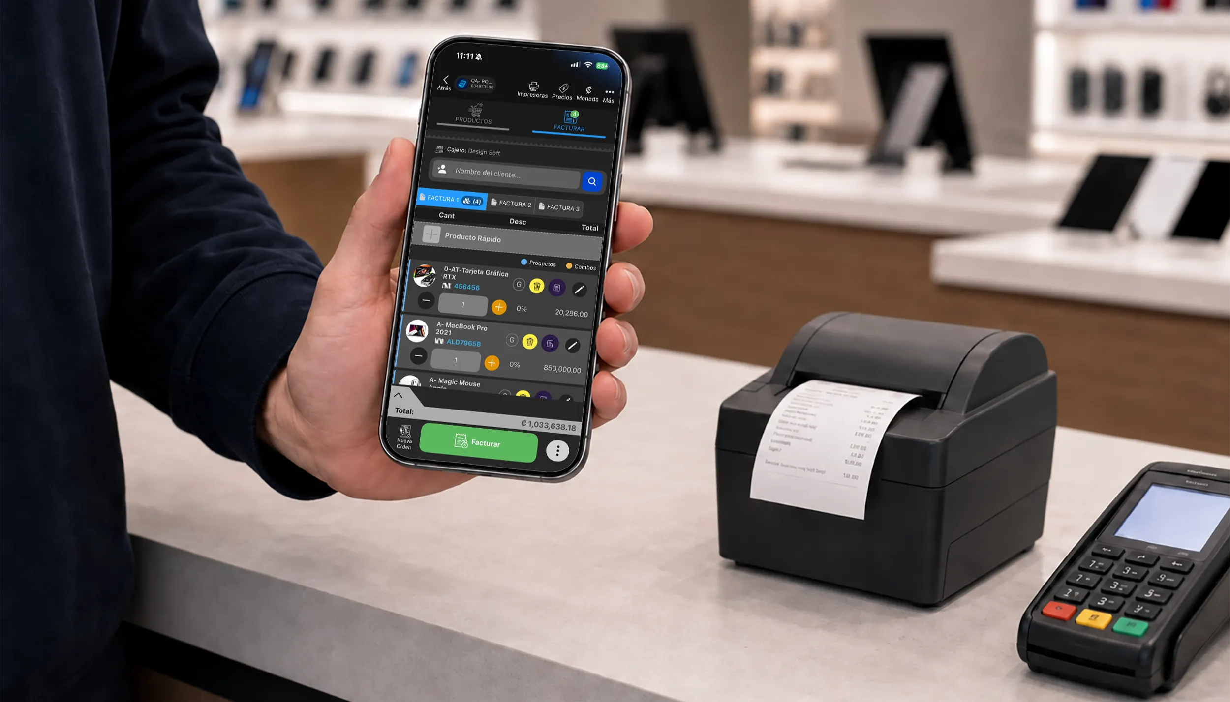 App móvil POSMOVI para facturación y cobros rápidos desde el teléfono celular